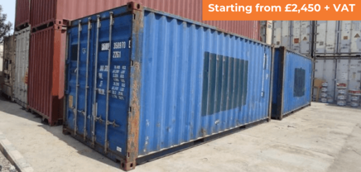 A blue 20ft container, price starting from £2,450 + VAT